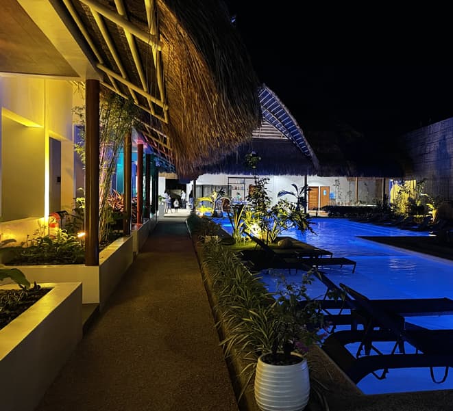Evening walkway at Bathala Resort